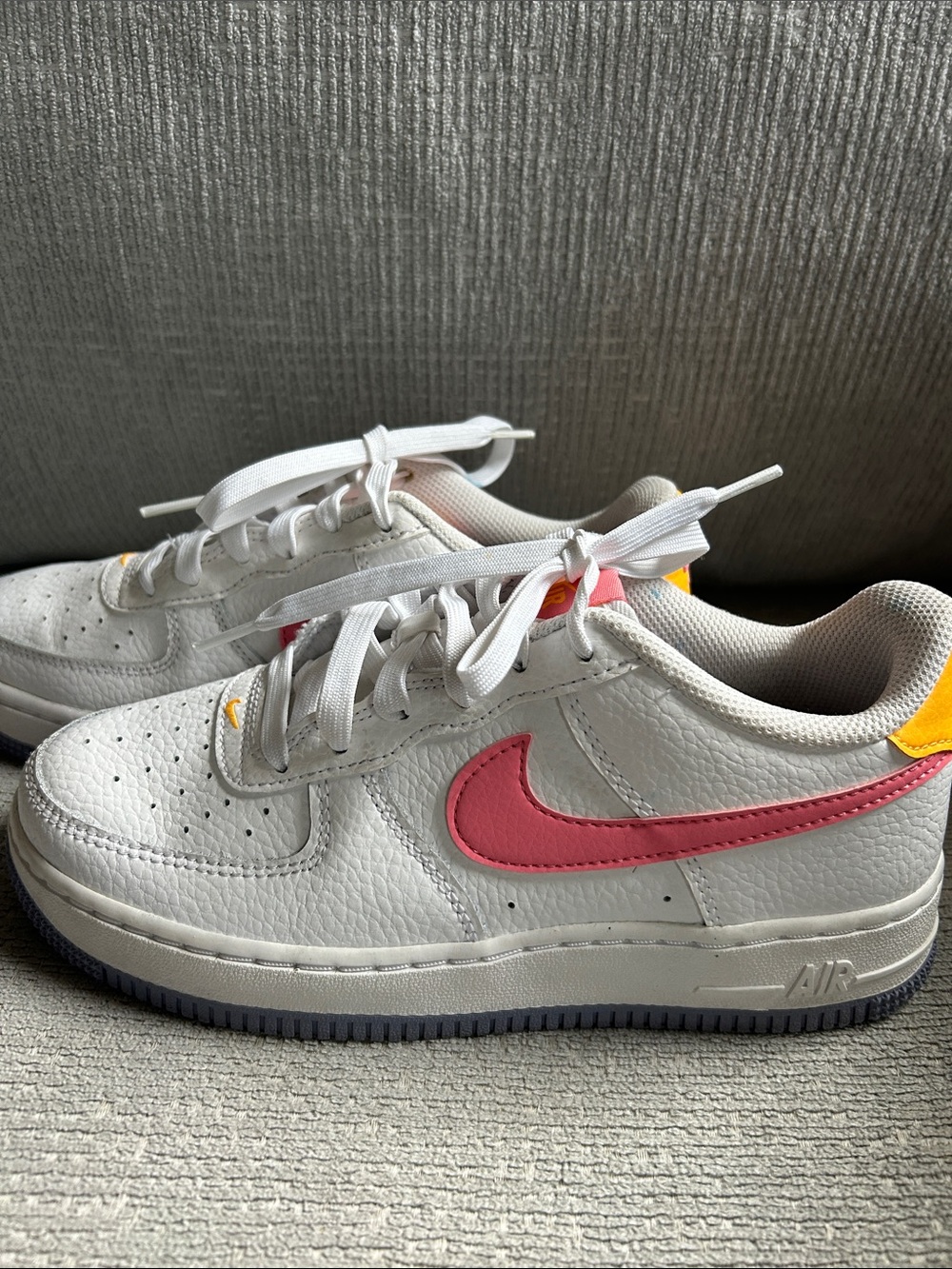 Nike Kids White Sneakers with Pink and Orange
